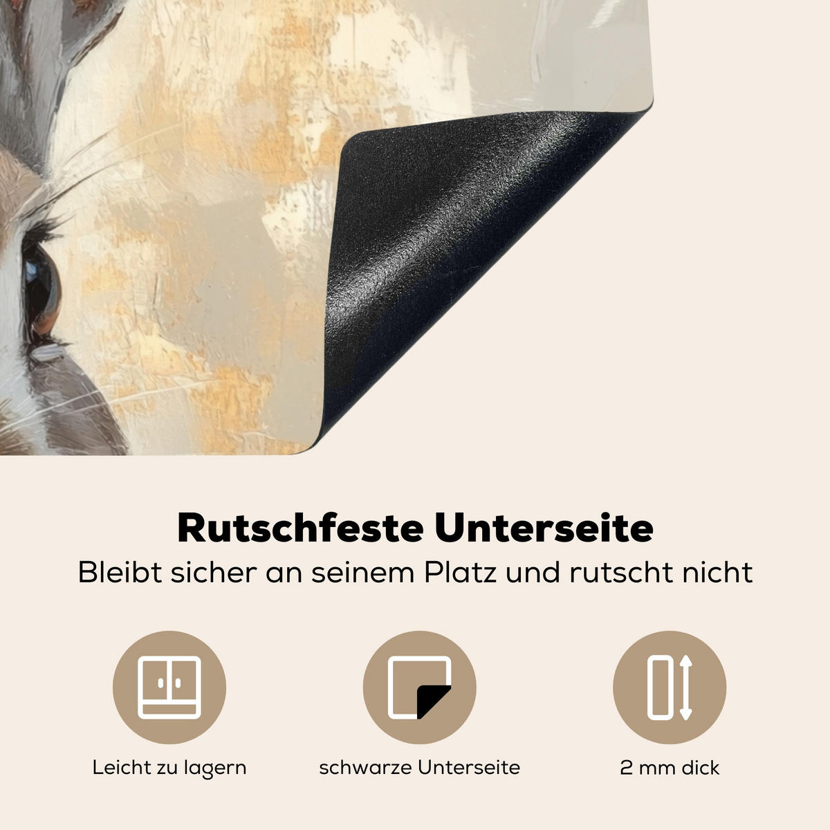 HERDABDECKPLATTE Hase - Ohren - Braun Induktionsmatte 77x59 cm - Beige, Kunststoff (77/59/0.2cm) - MuchoWow