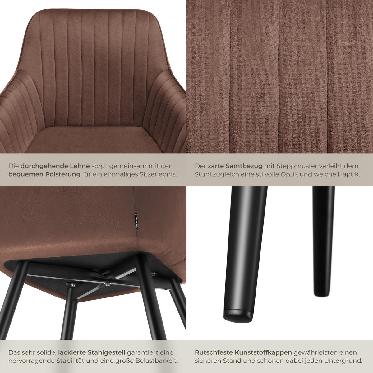 ESSZIMMERSTUHL 2er Set Marilyn 58 x 62 x 82 cm braun/schwarz - Schwarz/Braun, Metall (58/82/62cm) - tectake