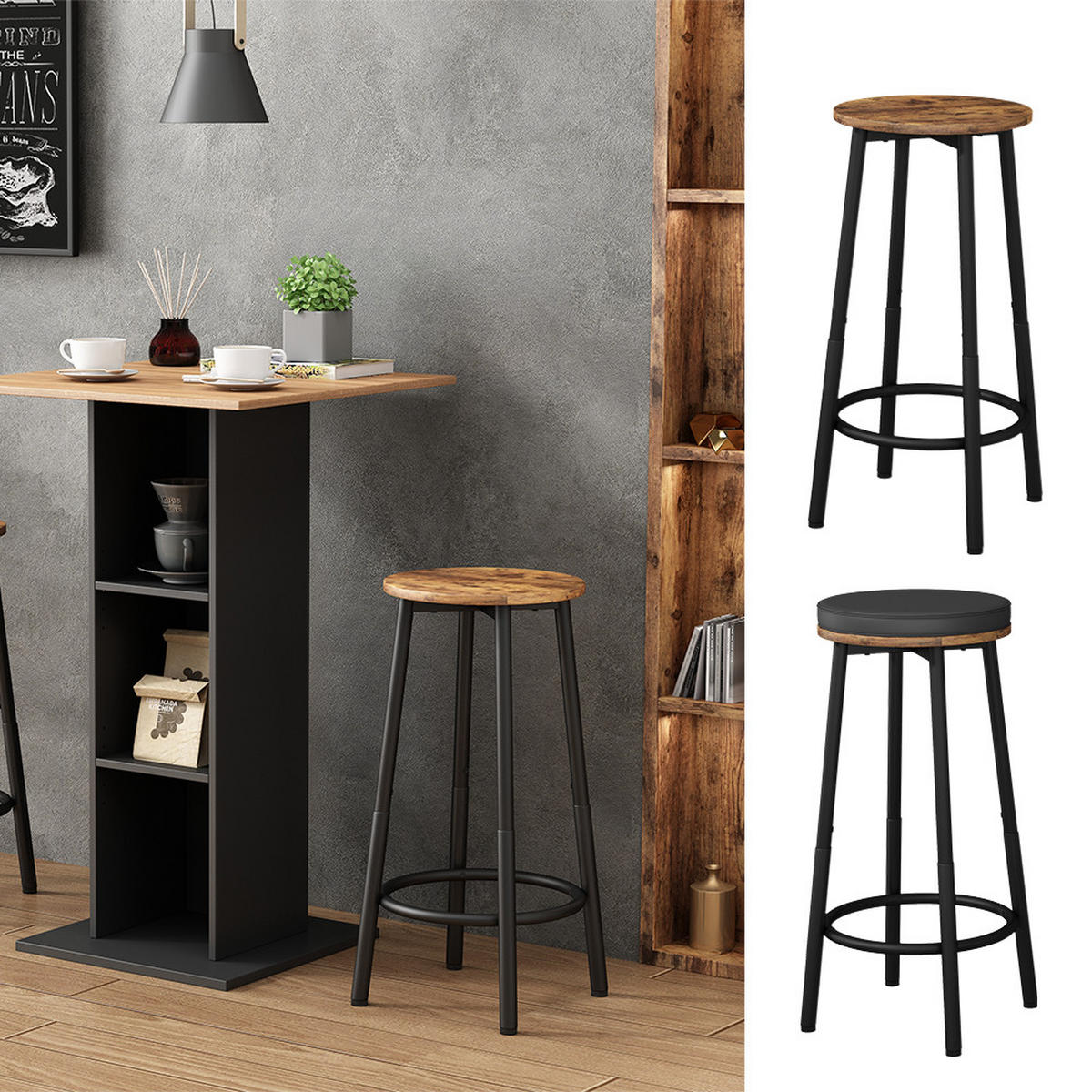 BARHOCKER Edmonton Eiche rustikal 31.5 x 64 cm 2 Teile - Wildeiche, Holzwerkstoff (31.5/64/30cm) - Vicco