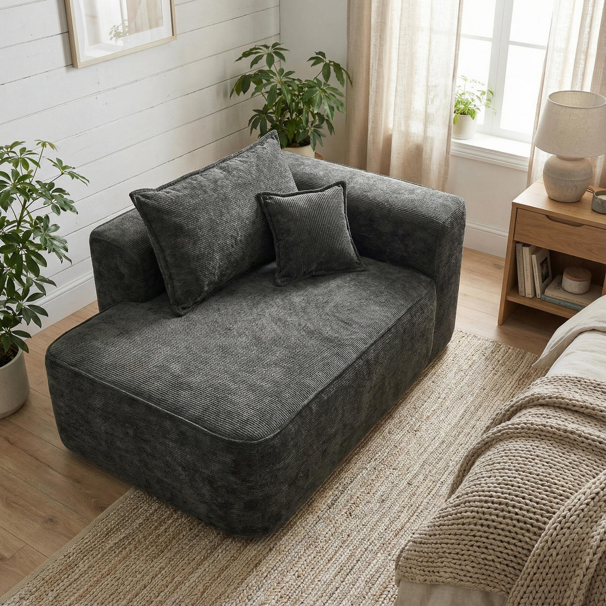 CHAISE LONGUE premium chenille relaxliege montagefrei - Dunkelgrau, Textil (144/65/112cm) - Urban Meuble
