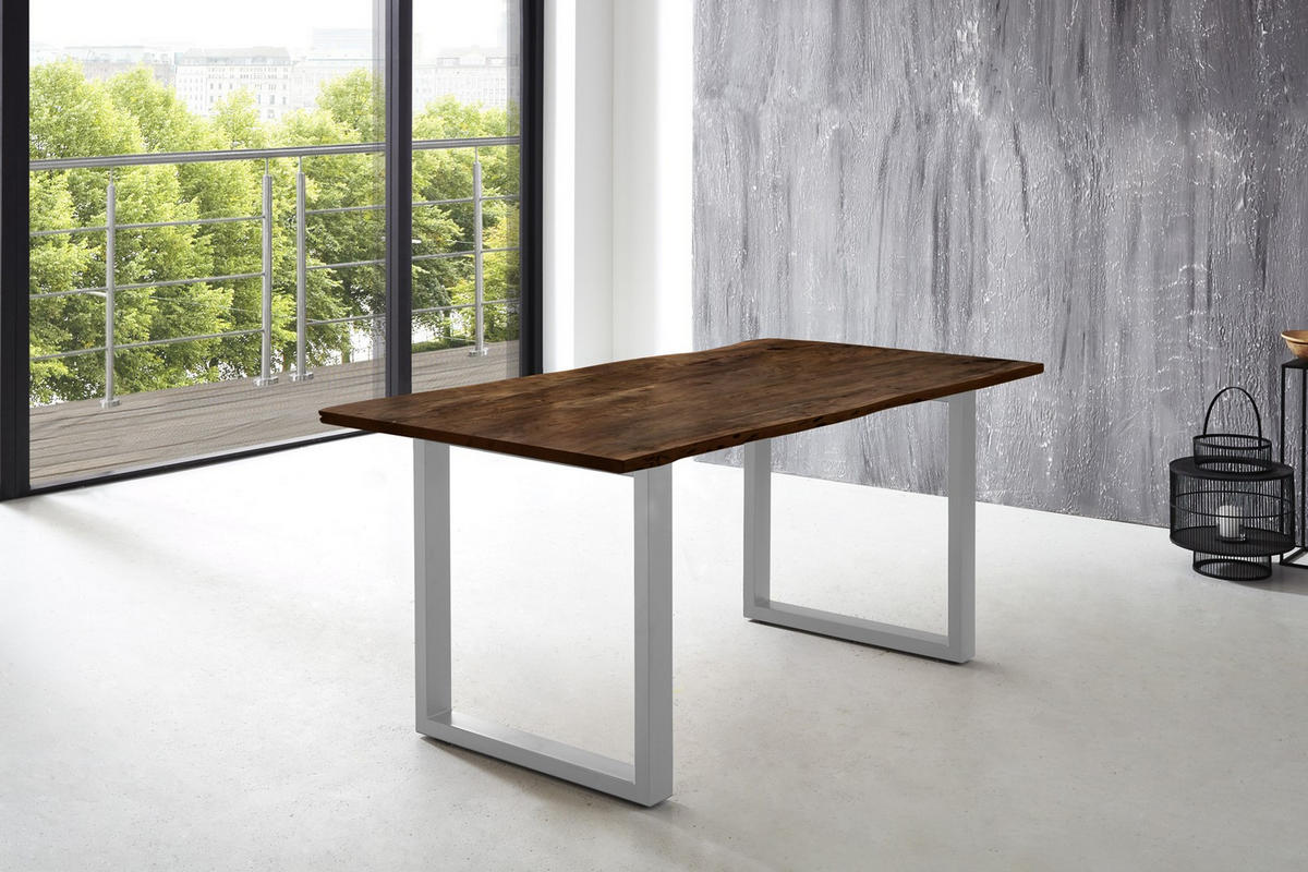 ESSTISCH LUBIN - Silberfarben/Braun, Holz/Metall (100/200/77cm) - SAM