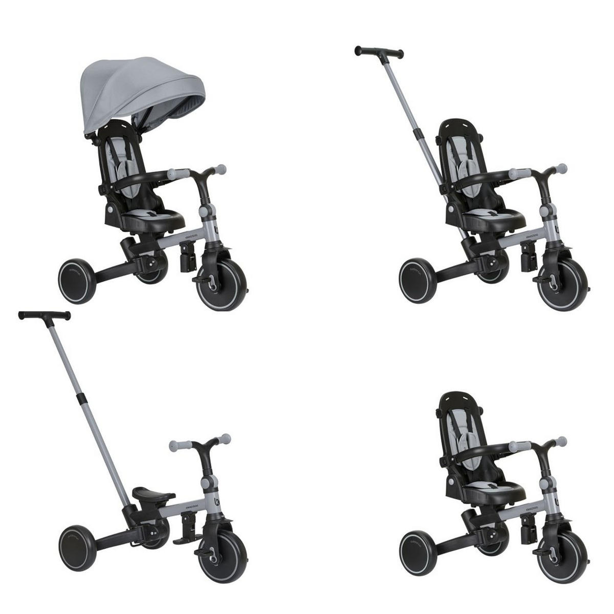 DREIRAD Aluma 5 in 1 Laufrad grau Schiebegriff Fußstütze Tragegriff Bremse - Grau, Metall (71/49/99cm) - Kikka boo