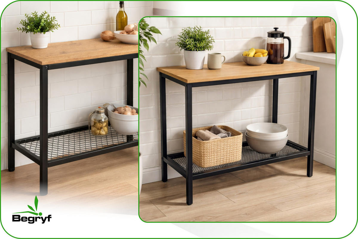 KONSOLENTISCH Holzoptik Metall Eichefarben Schwarz mit Ablage 60x30x60 cm - Eichefarben/Schwarz, Holzwerkstoff/Metall (30/60/60cm) - Begryf