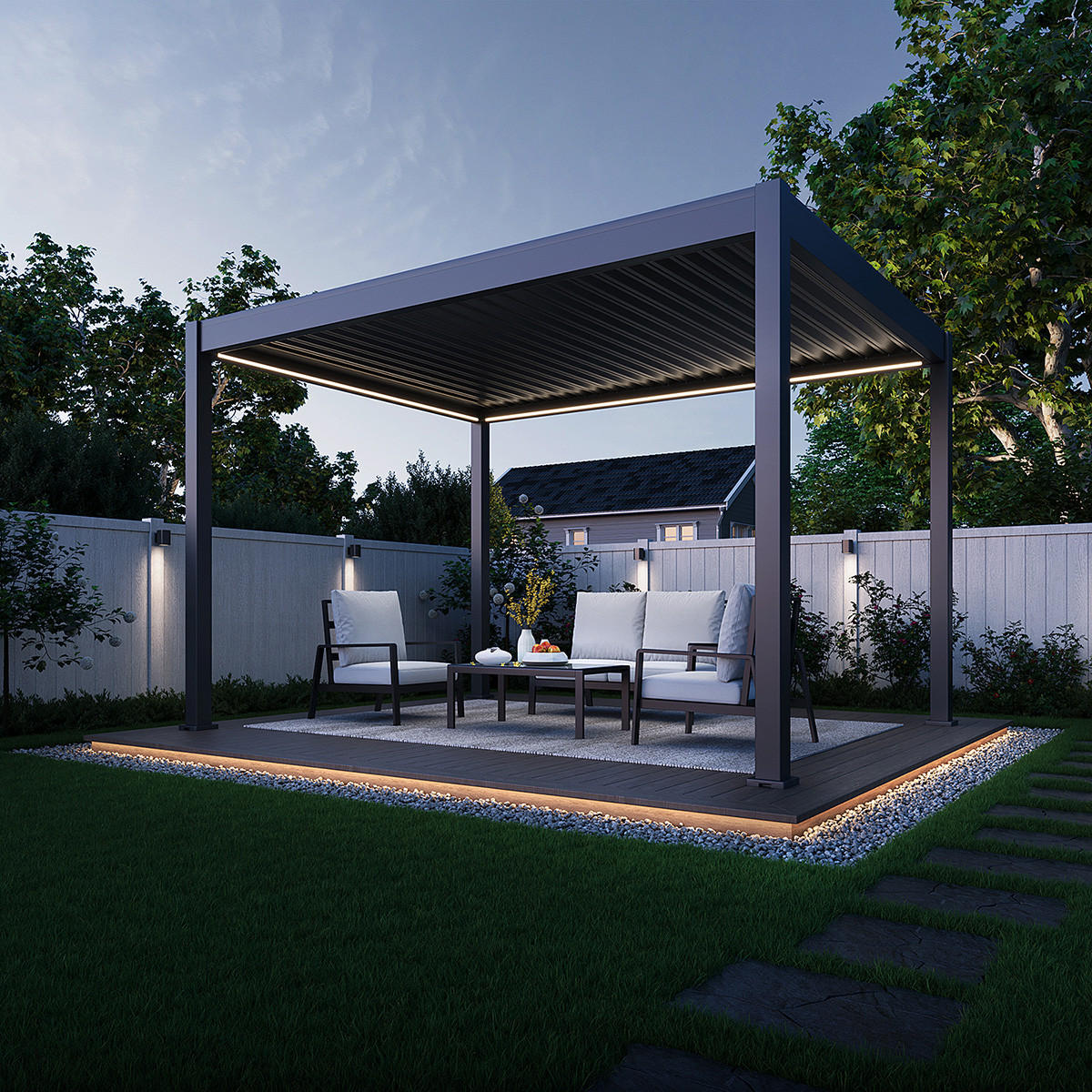 PERGOLA Terrassenüberdachung E-Superior elektrische Pergola mit LED Voll Aluminium 3 x 4 M - Anthrazit, Metall (400/255/300cm) - PergoLine