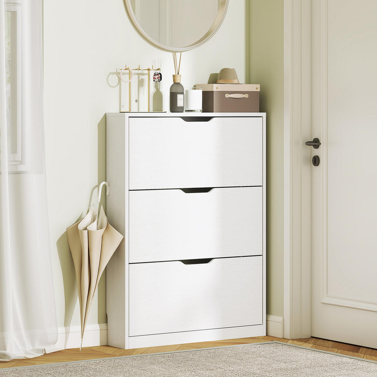 SCHUHSCHRANK mit 3 Klappen, Schuhregal, Schuhkipper Schmal für 9-12 Paar Weiß - Weiß, Holzwerkstoff (17/108/80cm) - HOMCOM