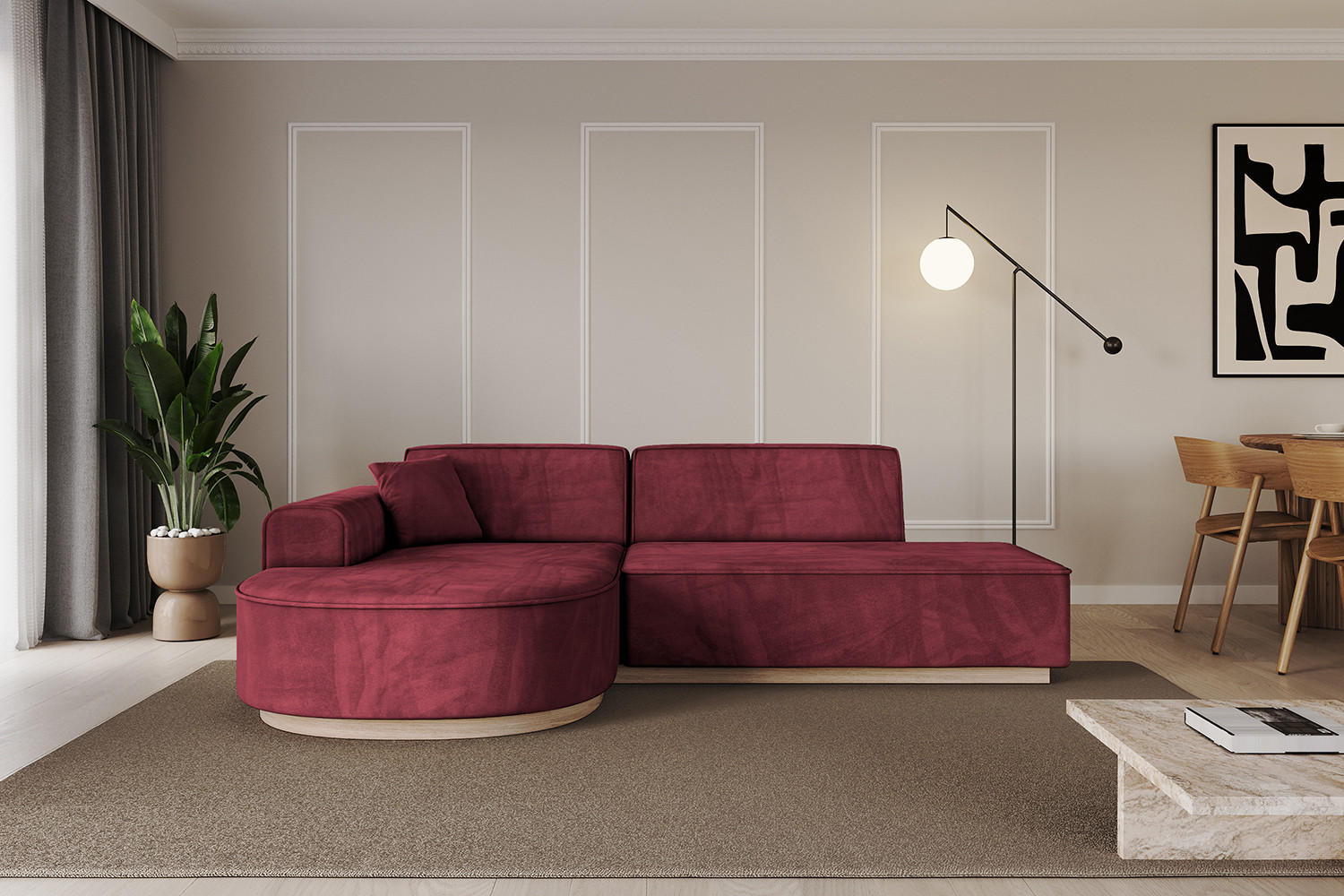 ECKSOFA Ottomane Links ARRIO-L1 - 243x171x83 cm Bordeauxrot - Bordeaux, Holzwerkstoff/Textil (243/171cm) - ALTDECOR