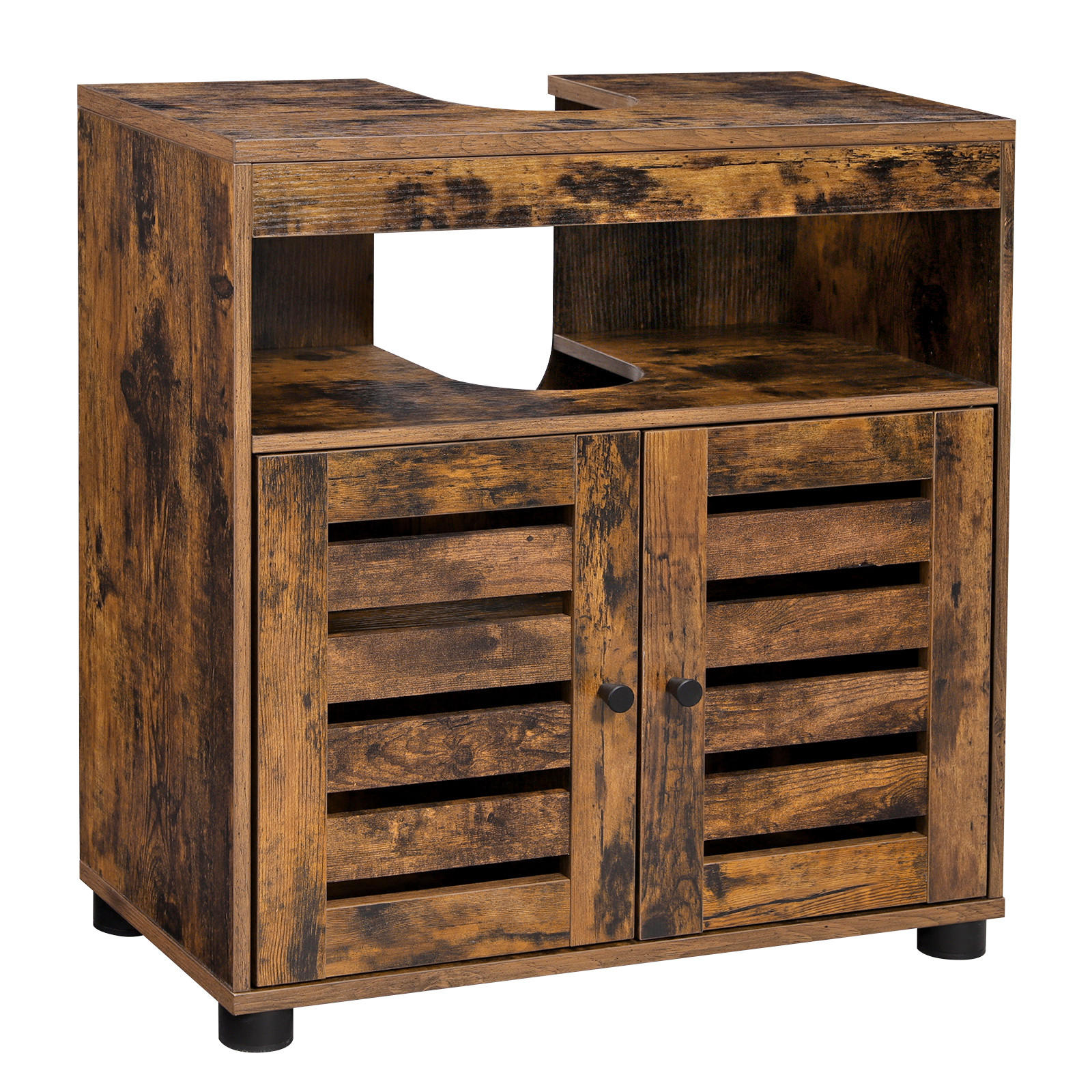 WASCHBECKENUNTERSCHRANK Holzoptik Metall Dunkelbraun Schwarz 60x30x63 cm - Dunkelbraun/Schwarz, Holzwerkstoff/Metall (60/63/30cm) - Begryf