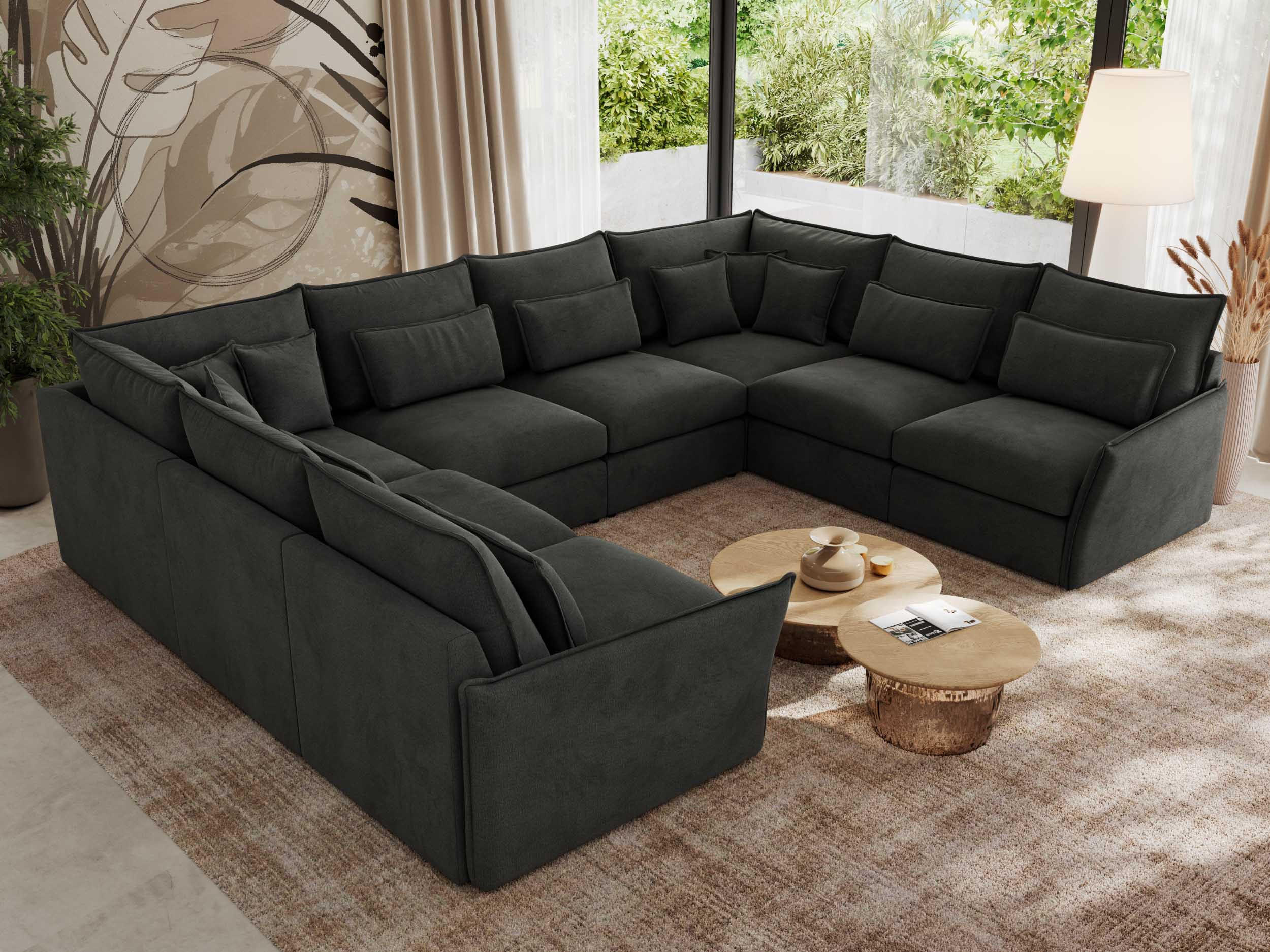 WOHNLANDSCHAFT VERSO U 8M Dunkelgrau Velvet - Dunkelgrau/Schwarz, Kunststoff/Textil (362/93/270cm) - MKS