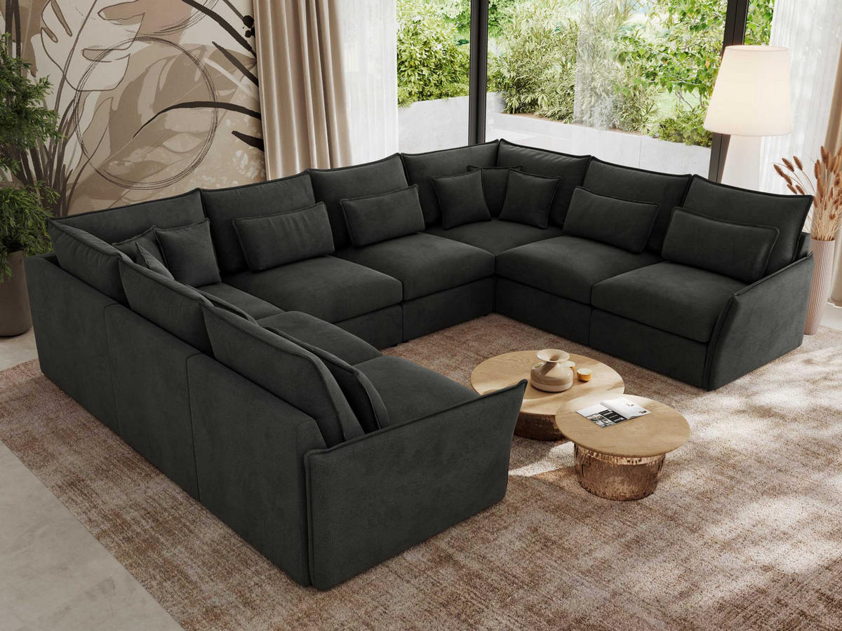 WOHNLANDSCHAFT VERSO U 8M Dunkelgrau Velvet - Dunkelgrau/Schwarz, Kunststoff/Textil (362/93/270cm) - MKS