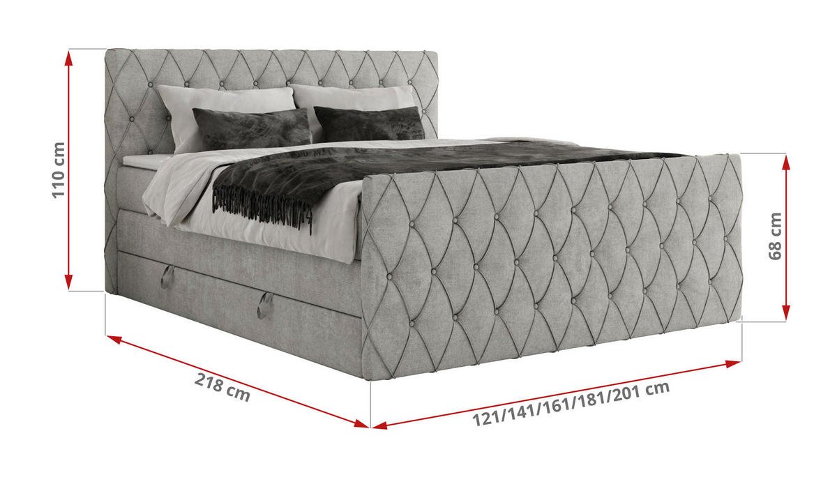 BOXSPRINGBETT MIREN KING DUO 120/200 Hellgrau Struktur - H4 - Hellgrau, Holz/Textil (120/200cm) - MKS