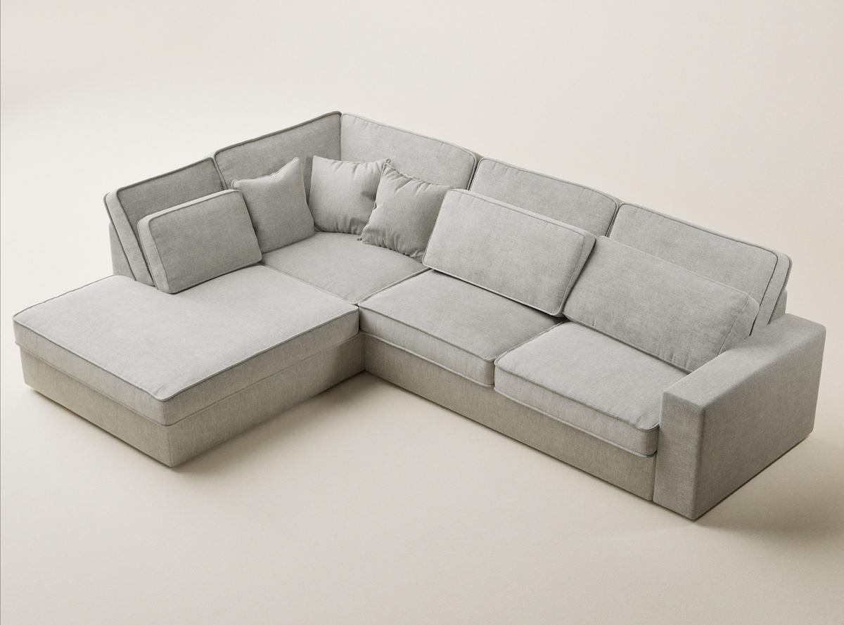 ECKSOFA Kirou Grau Chenille-Stoff - Links Seite - Schwarz/Grau, Holz/Holzwerkstoff (225/311cm) - Maison de Reve