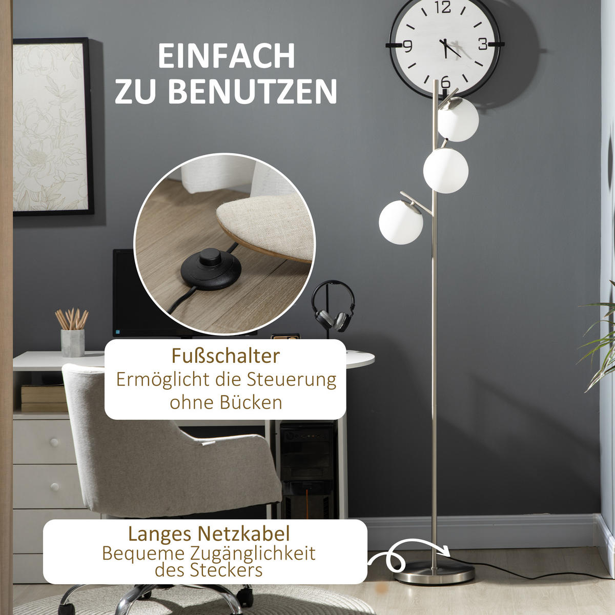 STEHLEUCHTE, Stehlampe, Metall, Silber - Silberfarben, Metall (27/27/169cm) - HOMCOM