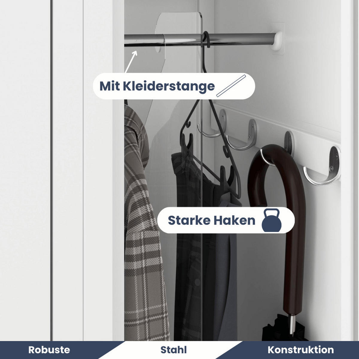 UMKLEIDESCHRANK Spind WIEN 2 Abteile 180x60x50cm Weiß - Weiß, Metall (60/180/50cm) - DELUKE