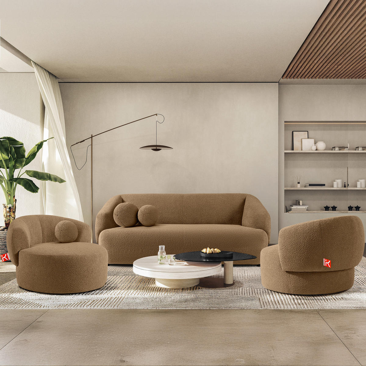 EINZELSOFA VIRA, Dunkelbeige, Bouclé - Schwarz/Braun, Holz/Holzwerkstoff (210/84/100cm) - KONSIMO®