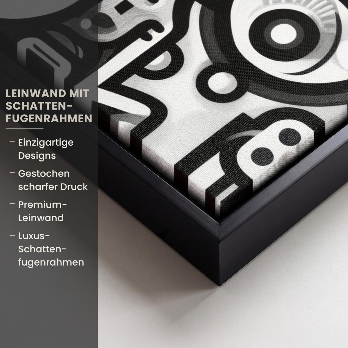 LEINWAND Bilder mit Rahmen - Symbole - Abstrakt - Grafik - Schwarz - 70x100 - Schwarz, Textil (70/100cm) - MuchoWow