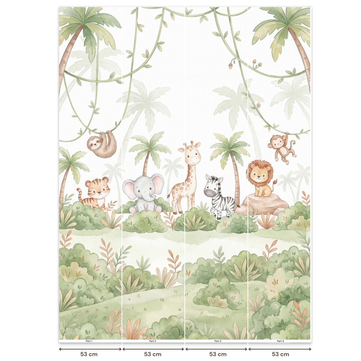KINDERTAPETE - Tiere - Dschungel - Pastell - 220x300 cm - Weiß, Papier (220/300cm) - OnlyWow