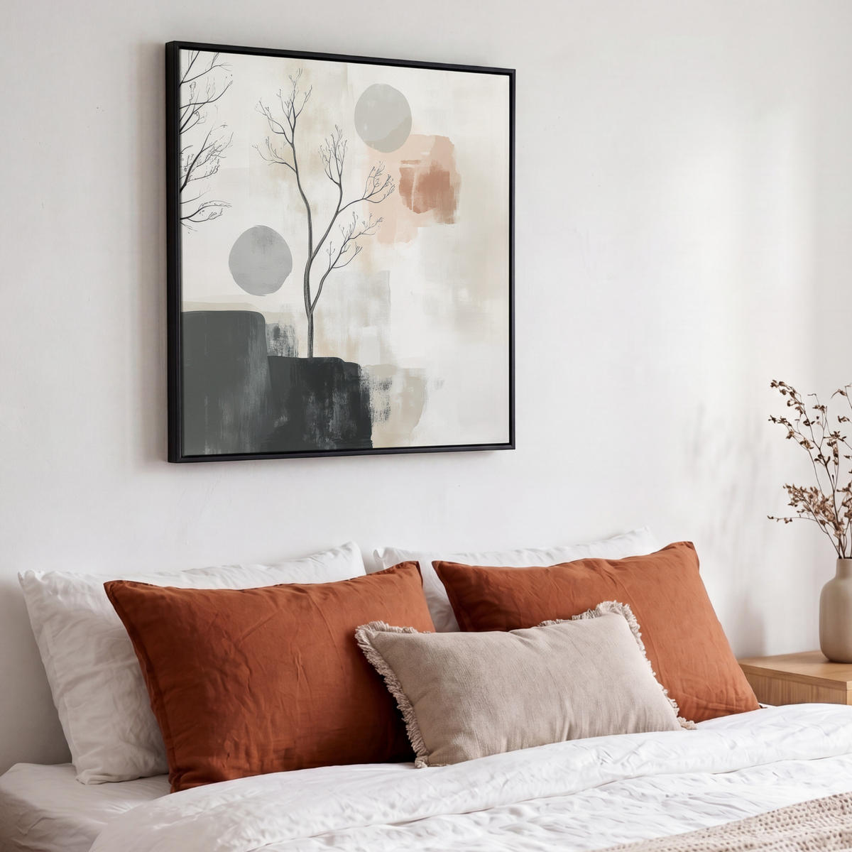 LEINWAND Bilder mit Rahmen - Wabi sabi - Beige - Pflanze - 50x50 - Sandfarben, Textil (50/50cm) - MuchoWow
