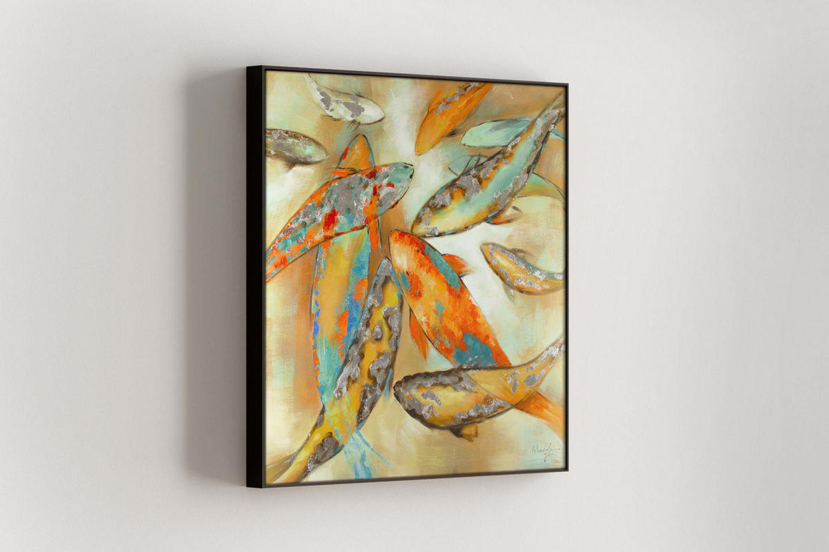RUČNE MAĽOVANÝ AKRYLOVÝ OBRAZ 80/80 cm, žltý, zvierací motív - viacfarebná/žltá, drevo/textil (80/80cm) - KUNSTLOFT