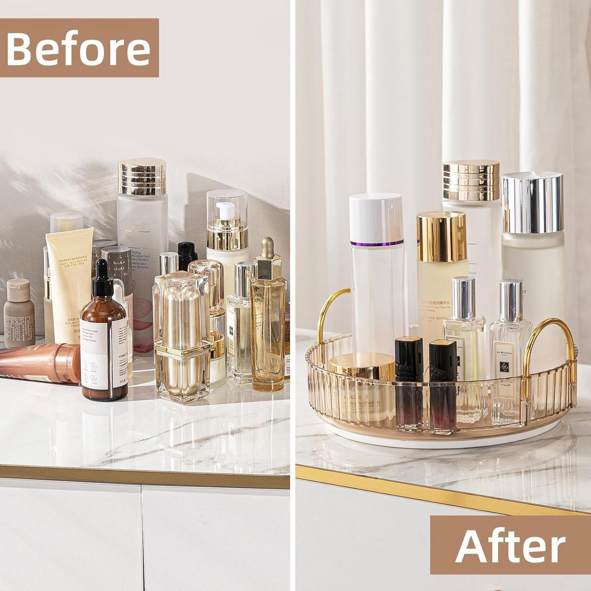 KOSMETIK-ORGANIZER, drehbar,Gold,23/23/10.5cm - Goldfarben, Kunststoff (23/6.5/23cm)