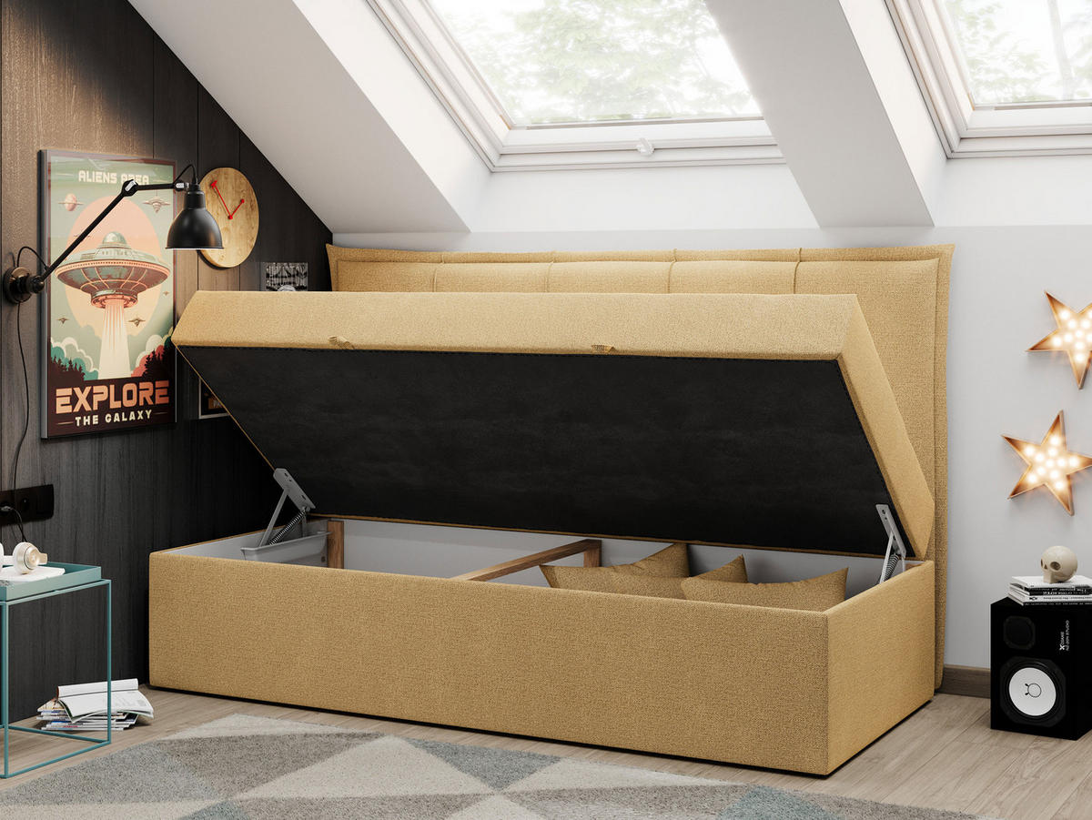 BOXBETT BANCO 90/200 Gelb Struktur - H3 - Gelb, Holz/Textil (90/200cm) - MKS