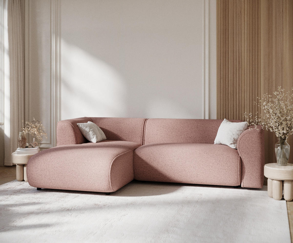 ECKSOFA Melani Rosa Webstoff - Pink/Schwarz, Holz/Holzwerkstoff (253/153cm) - Maison de Reve