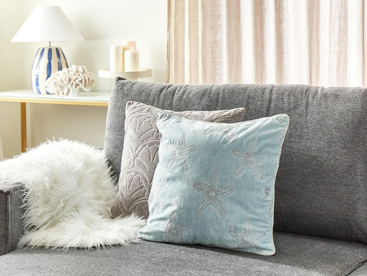 DEKOKISSEN Blau 45/45 cm Ceramium - Blau/Weiß, Textil (45/45/10cm) - Beliani