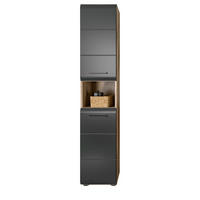 HOCHSCHRANK schwarz matt, Eiche Nox, Badschrank 2-türig 30 cm, 7 Fächer - Eichefarben/Schwarz, Holzwerkstoff/Kunststoff (30/185/30cm) - Inn.Furn
