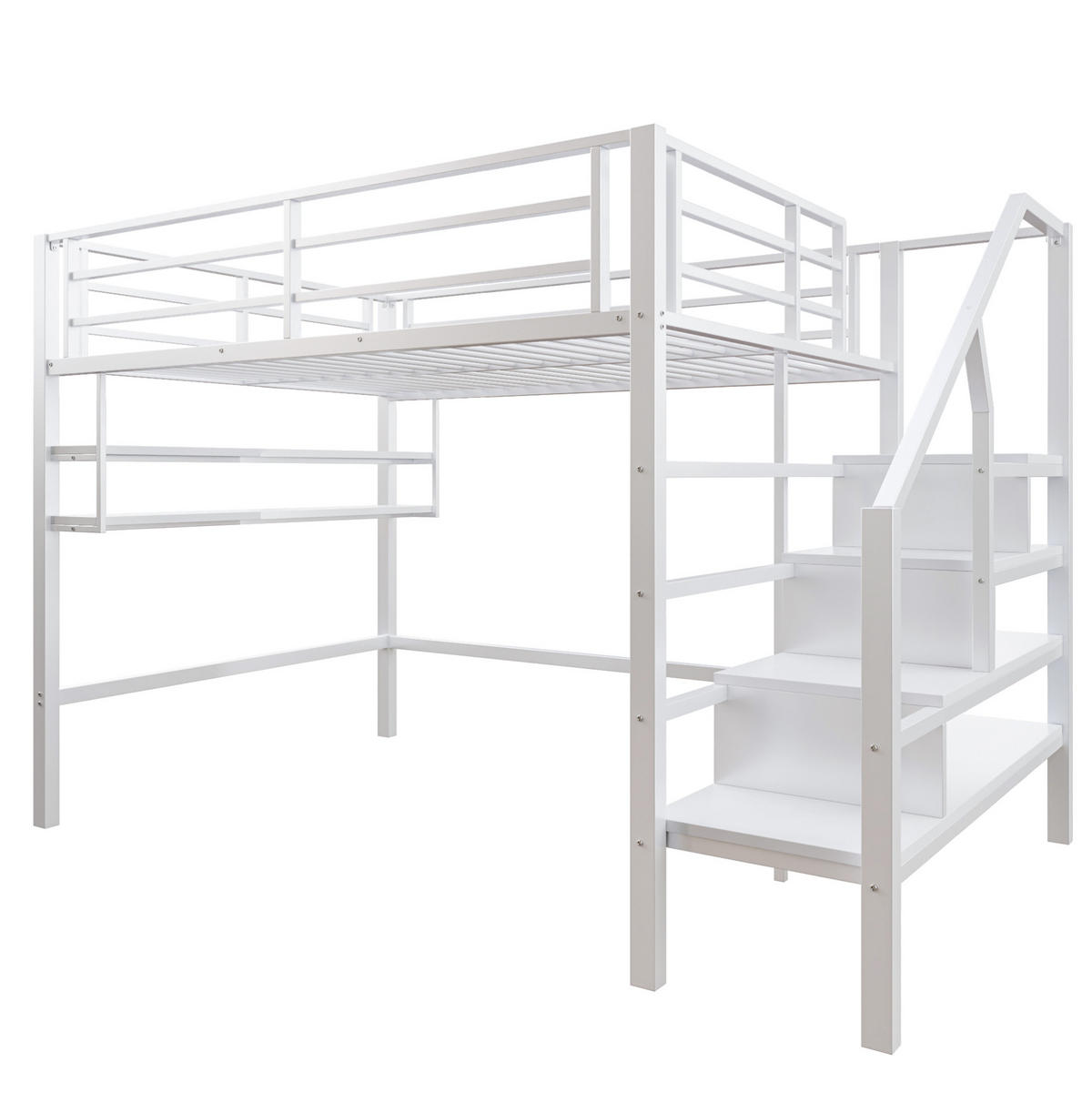 HOCHBETT 140/200 cm aus Metall mit Stauraumleiter, Regalfächern und Freiraum unter dem Bett, Weiß - Weiß, Metall (140/200cm) - Redom