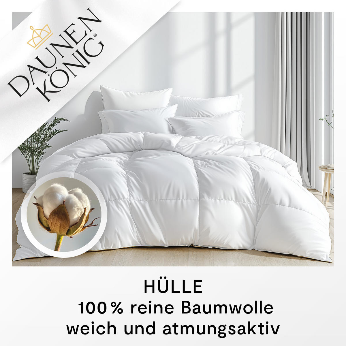 SOMMERBETTDECKE QUEEN Entendaunen leicht - Weiß, Naturmaterialien/Textil (200/220cm) - Daunenkönig