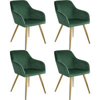 ESSZIMMERSTUHL 4er Set Marilyn 58 x 62 x 82 cm dunkelgrün/gold - Dunkelgrün/Goldfarben, Textil (58/82/62cm) - tectake