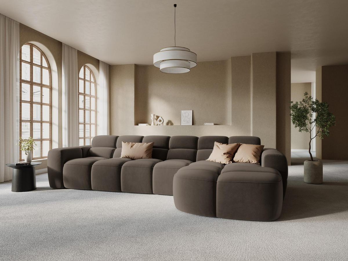 ECKSOFA rechts Lisa aus Samt hellbraun 4 Sitzplätze - Hellbraun, Textil (170/310cm) - Micadoni