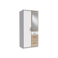 KLEIDERSCHRANK Click in Weiß mit Eiche Sägerau - Drehtürenschrank 91 cm Breite mit Spiegel - Weiß, Holzwerkstoff (91/199/58cm)