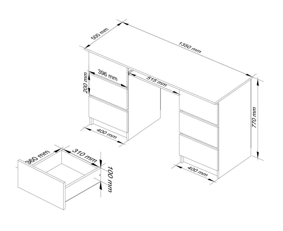 SCHREIBTISCH Eiche Sonoma 77/135/50 - Sonoma Eiche, Holzwerkstoff (50/135/77cm) - RAUMHIRSCH FURNITURE