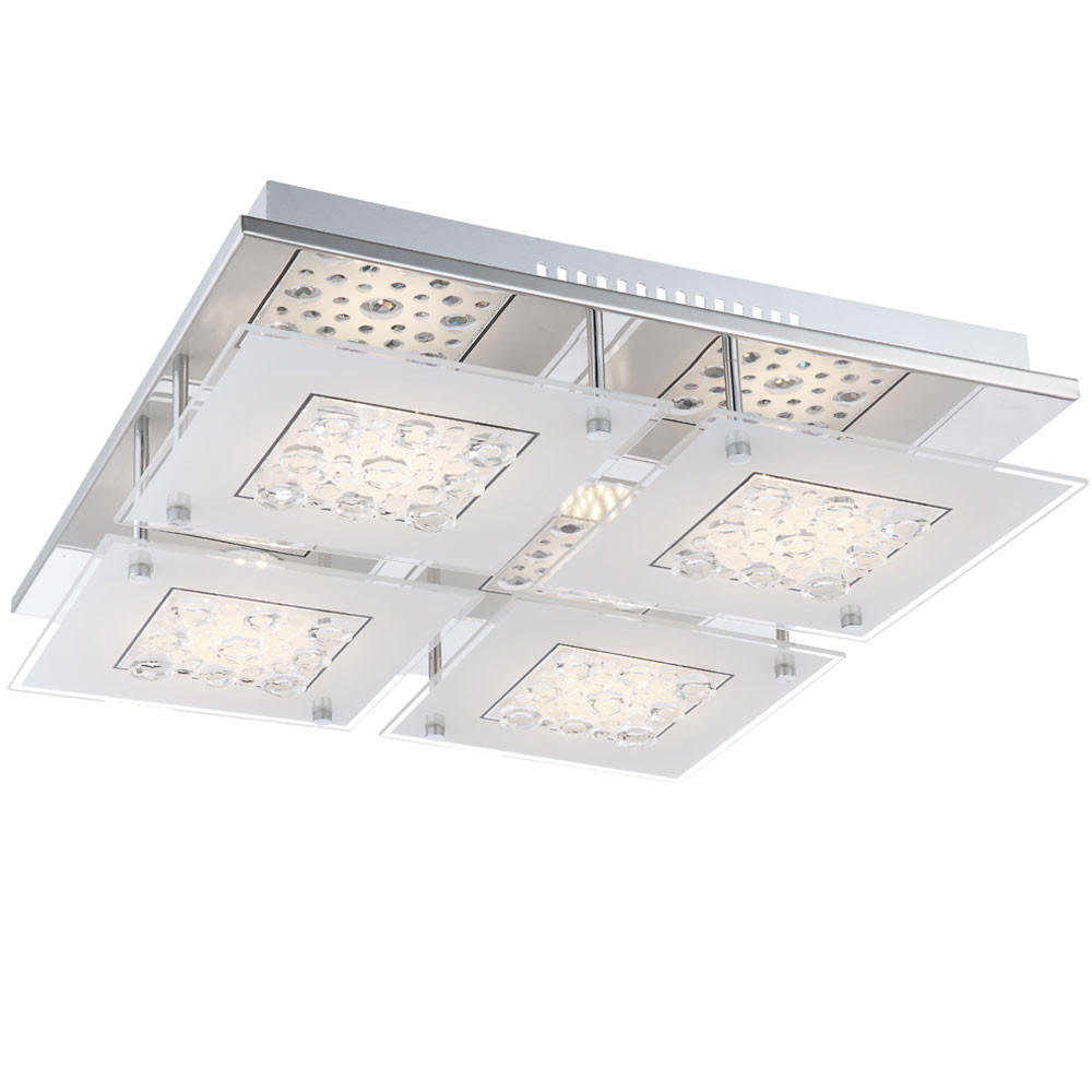 LED DECKENLEUCHTE Metall Silber Kristalloptik LOUISE - Silberfarben, Glas (42/42/9.5cm) - Globo Lighting