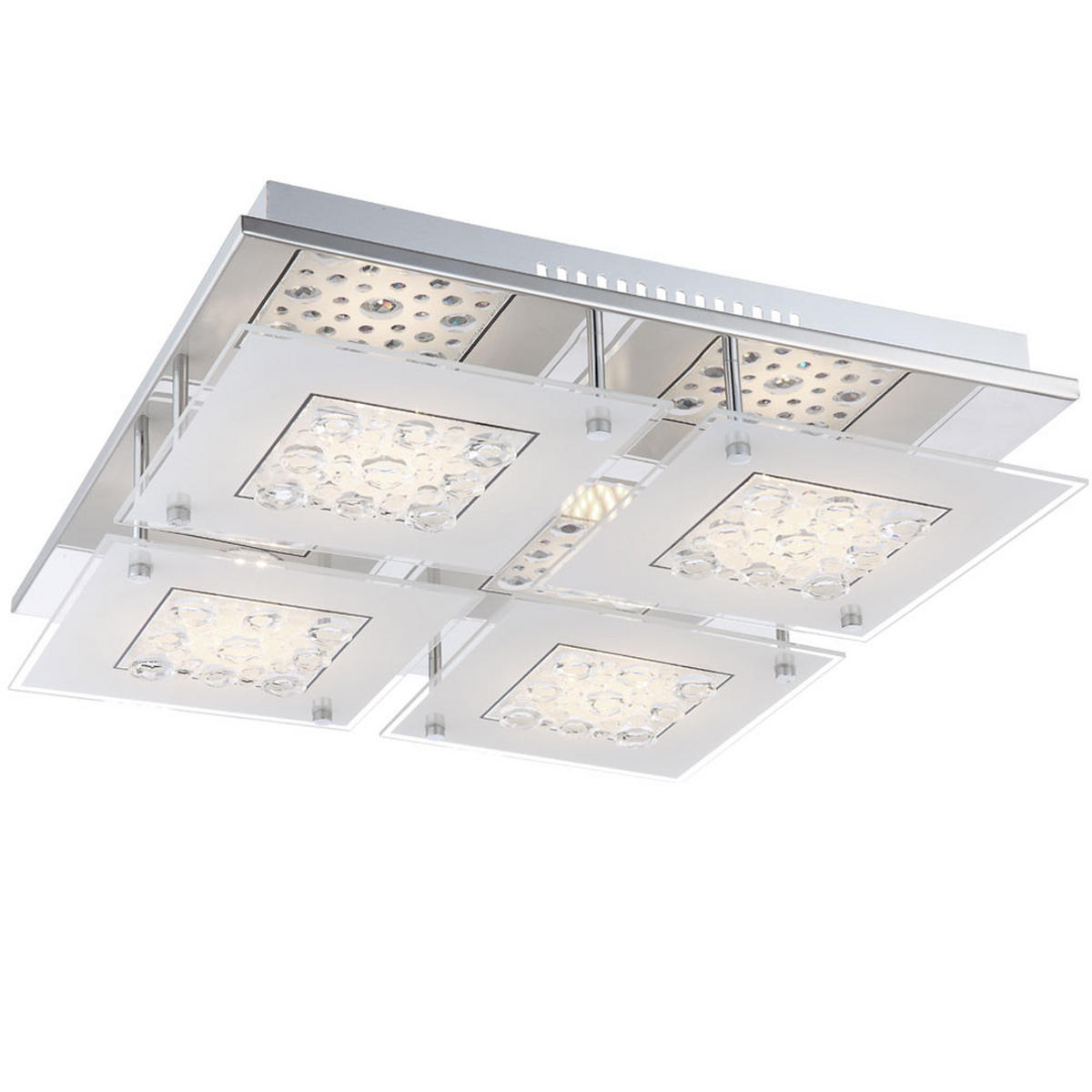 LED DECKENLEUCHTE Metall Silber Kristalloptik LOUISE - Silberfarben, Glas (42/42/9.5cm) - Globo Lighting