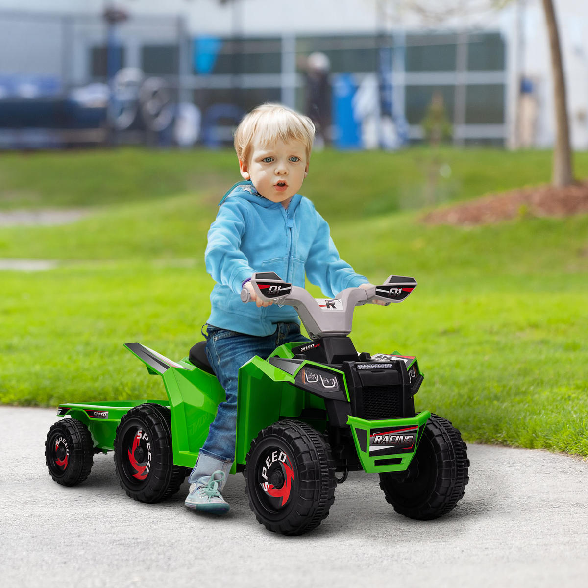 MINI ELEKTRO-QUAD KINDER, Grau+Schwarz+Blau+/Grün/Rot, Kunststoff+ Metall - Grün, Metall (106/41.5/48.5cm) - HOMCOM