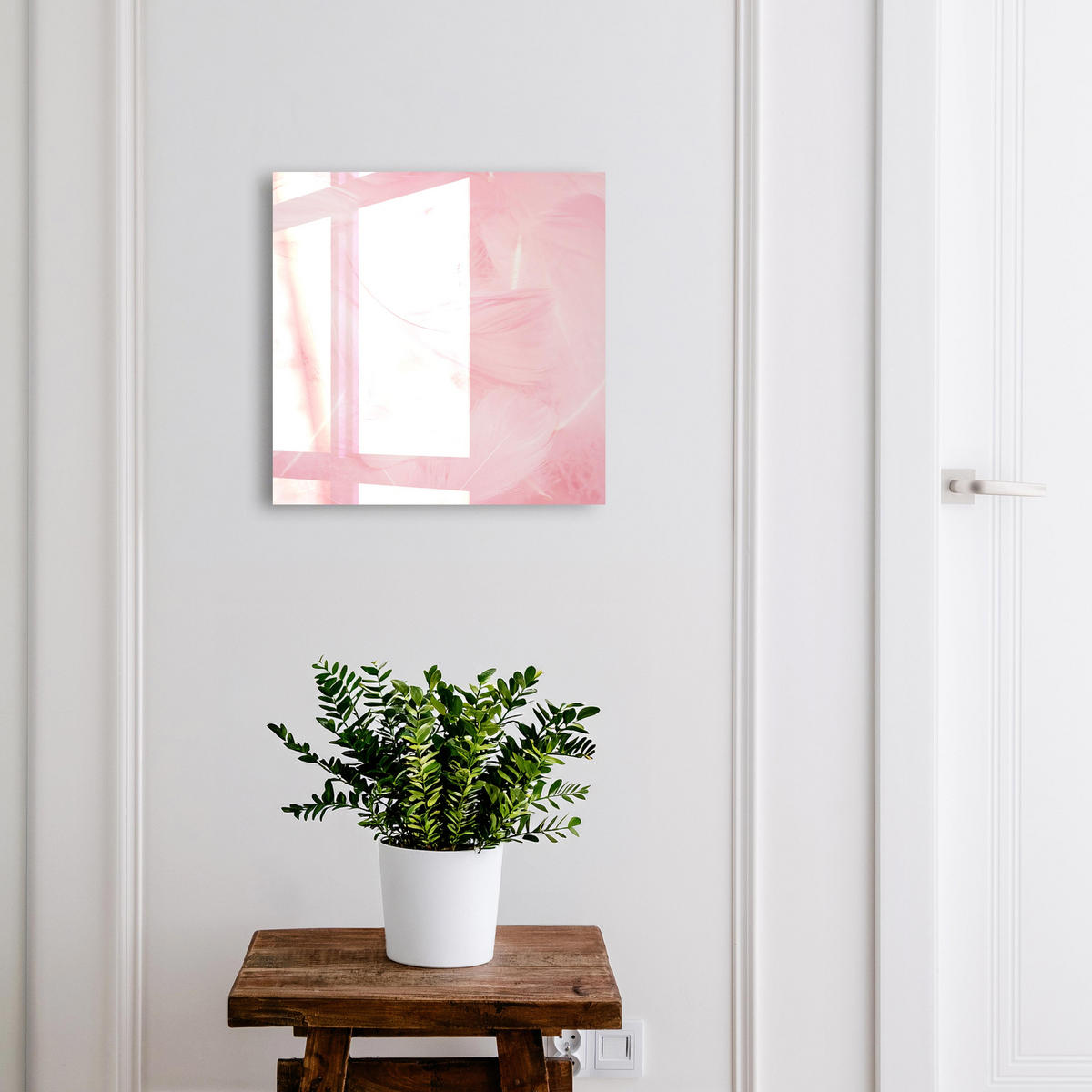 SCHLÜSSELBOX Schwarz 30x30 cm- Türöffnung nach rechts - Rosa Federn - Pink, Metall (30/30/5cm) - TULUP