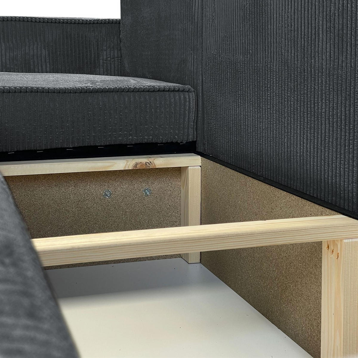 ECKSOFA Gepolstertes CARLO XL Cord mit Schlaffunktion und Bettkasten, Poso 34 - Dunkelgrün, Textil (277/143cm) - Lookway