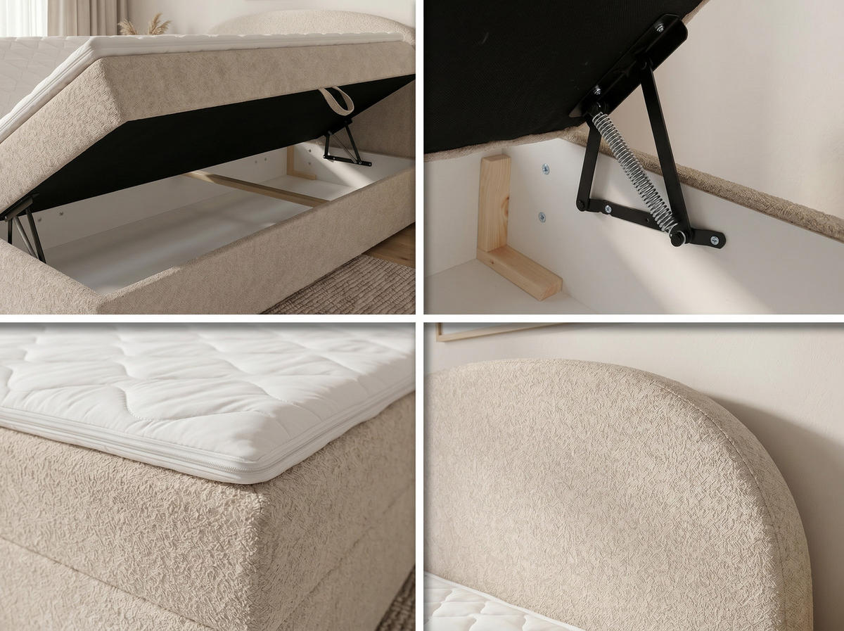BOXBETT Cloud - 160x200 -creme (Coral 65) - Creme/Schwarz, Holz/Holzwerkstoff (160/200cm) - Sofnet