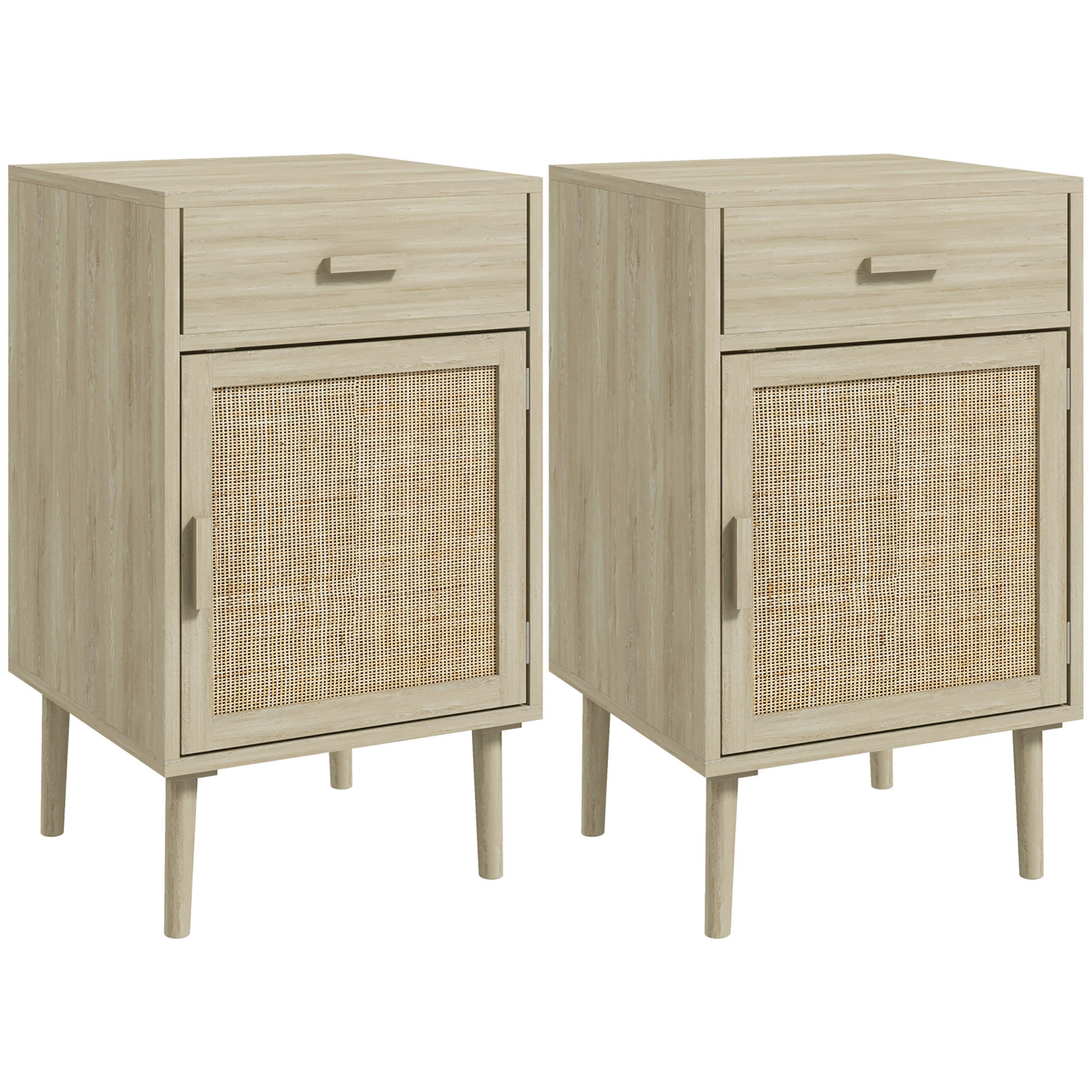 NACHTTISCH Eiche Spanplatte Rattan mit Schublade und Tür 2er-Set - Eichefarben, Holzwerkstoff (40/68.5/40cm) - PANGIVO