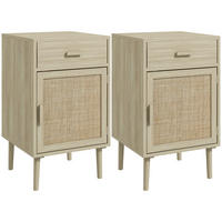 NACHTTISCH Eiche Spanplatte Rattan mit Schublade und Tür 2er-Set - Eichefarben, Holzwerkstoff (40/68.5/40cm) - PANGIVO
