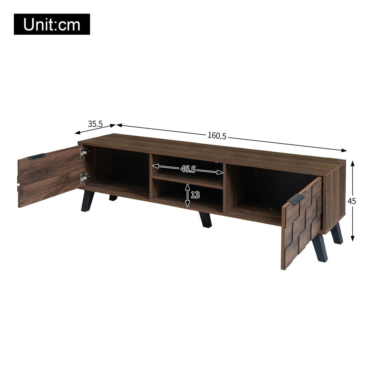 LOWBOARD 160.5/35.5/45 cm Holzfarbe aus Spanplatte mit 2 Türen und 2 offenen Fächern - Braun, Holzwerkstoff (35.5/45/160.5cm) - OKMYHOME