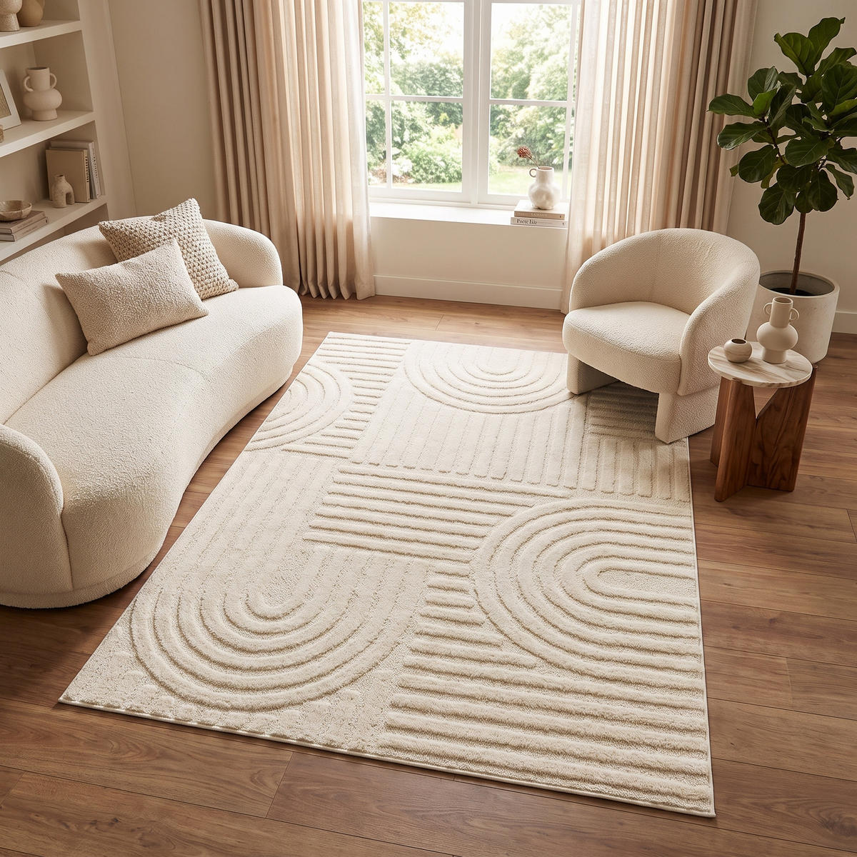 KURZFLORTEPPICH LINEA creme Patchworkmuster 3D-Struktur 140/200 cm - Creme, Textil (140/200cm) - Tapiso