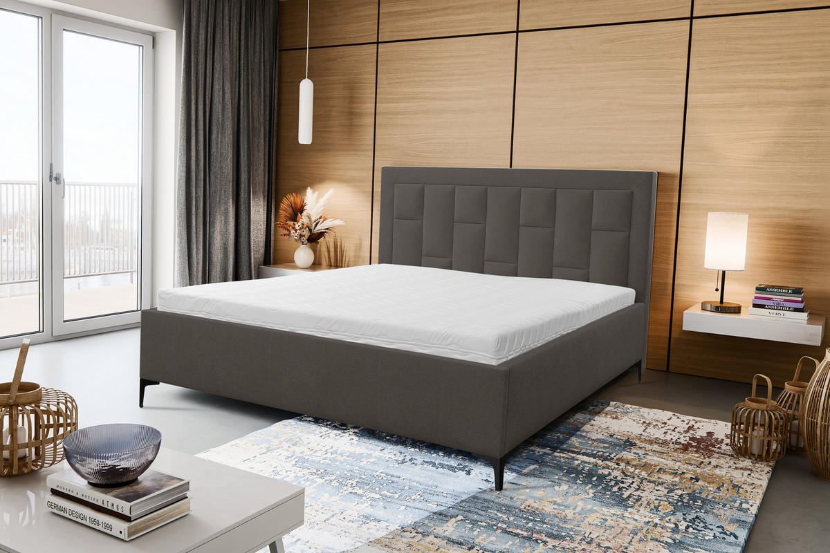 POLSTERBETT VENEZIA mit Kopfteil, 160 x200 cm, Doppelbett mit Bettkasten und Lattenrost aus Strukturstoff, Velourstoff, Frabe: Dunkelgrau - Dunkelgrau, Holz/Kunststoff (160/200cm) - VENASI MÖBEL