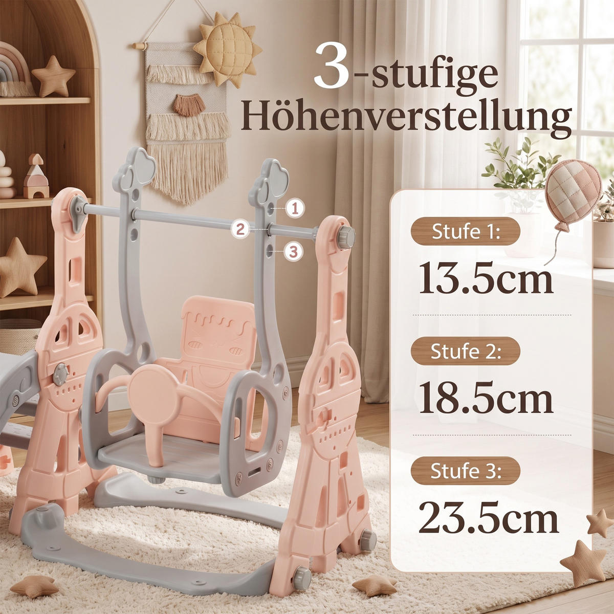 KINDERRUTSCHE 4 in 1 Indoor und Outdoor Babyrutsche mit Basketballkorb, Rosa - Rosa, Kunststoff (118/102/140cm) - GENKI LIVING