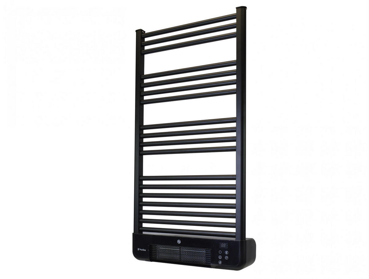 HANDTUCHTROCKNER Schwarz mit Elektrosystem und Wandhalterung 2000 W - Schwarz, Metall (54/102/14cm) - Purline