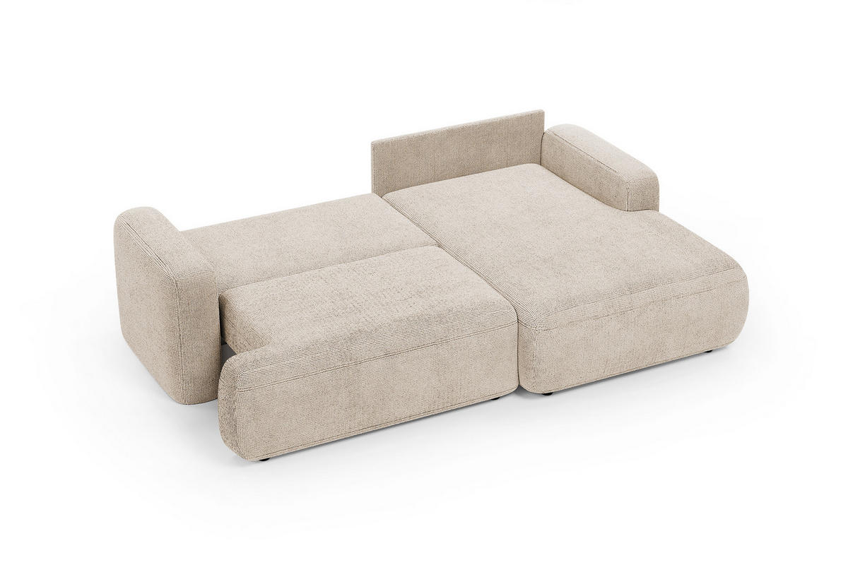 ECKSOFA Warm rechts – Beige, mit Schlaffunktion und Bettkasten - Beige, Textil (246/176cm)