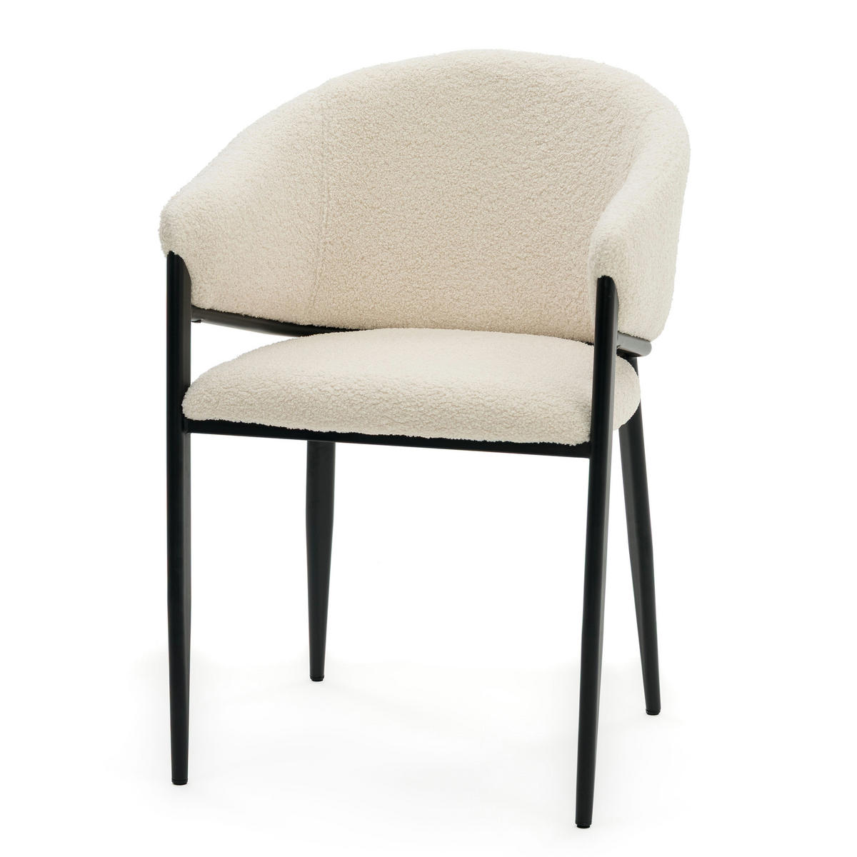 STUHL BUENO gespolsterter - hellbeige - Glamour Boucle Teddy - Creme/Schwarz, Textil/Metall (57/81/59cm) - NEW HOME