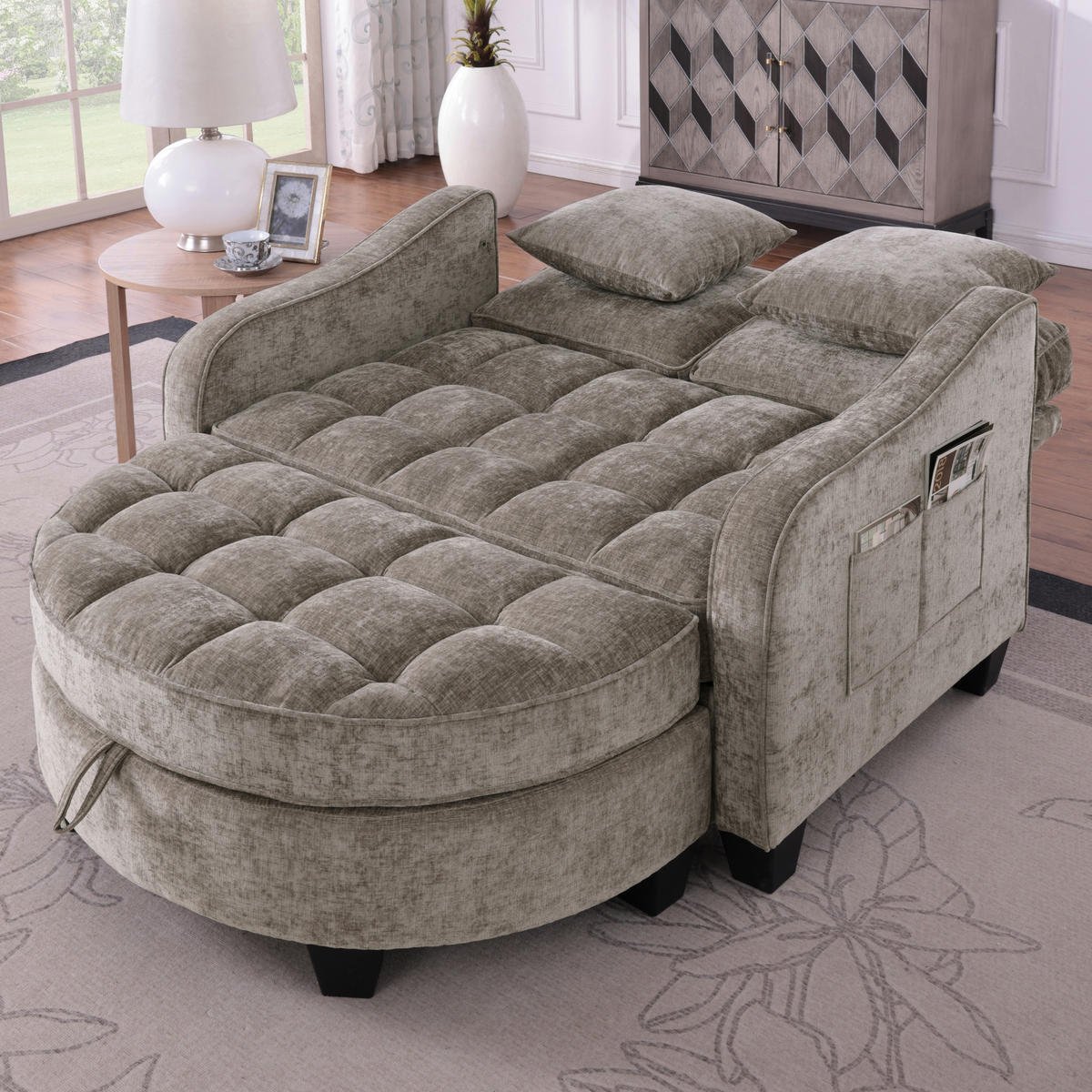 SCHLAFSOFA 2-in-1 mit Hocker und Stauraum, Braun - Braun, Holz (132/93/129cm)