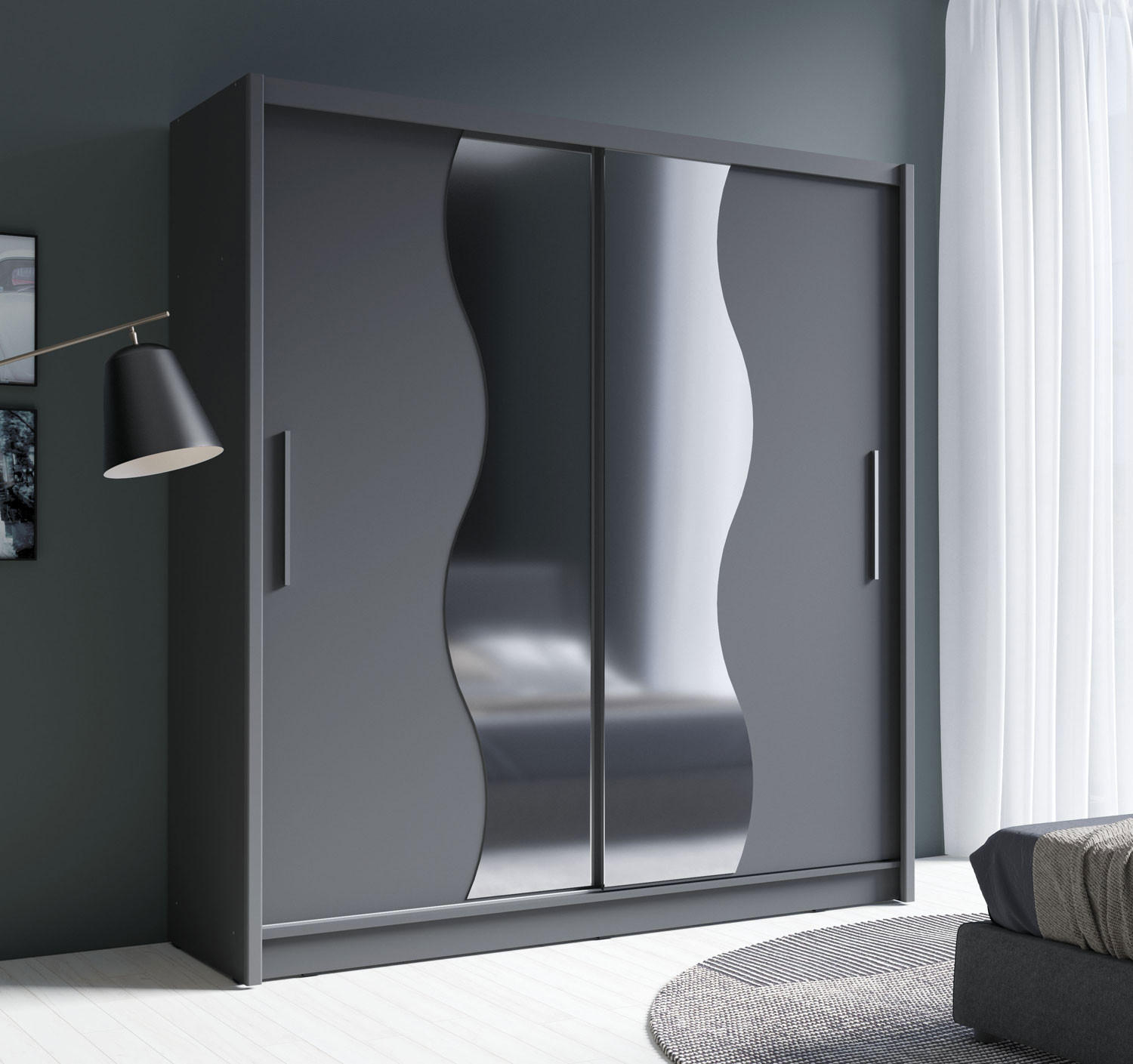 SCHIEBETÜRENSCHRANK Bergamo graphitgrau 205 cm / 62,5 cm / 215 cm - Graphitfarben/Grau, Holz/Holzwerkstoff (205/215/63cm) - Feldmann-Wohnen